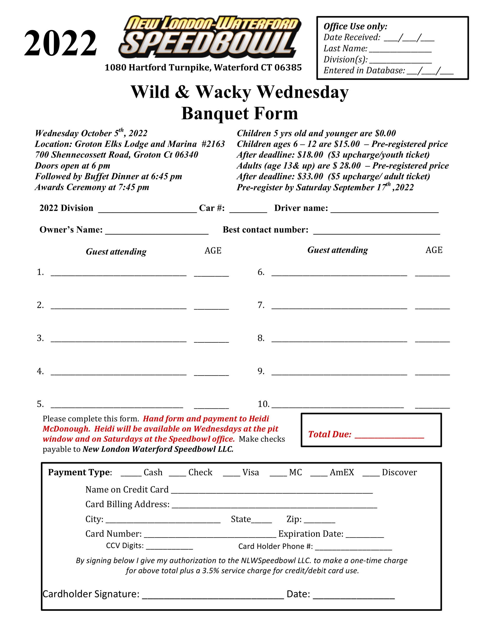 2022 Wild & Wacky Wednesday Awards Banquet Form